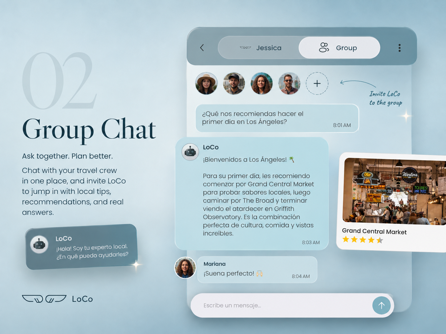 LoCo Group Chat with travel companions and local recommendations