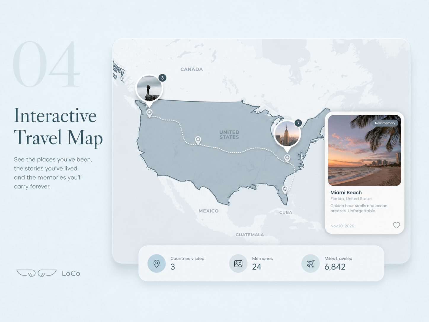 LoCo Interactive Travel Map tracking places, stories, and memories