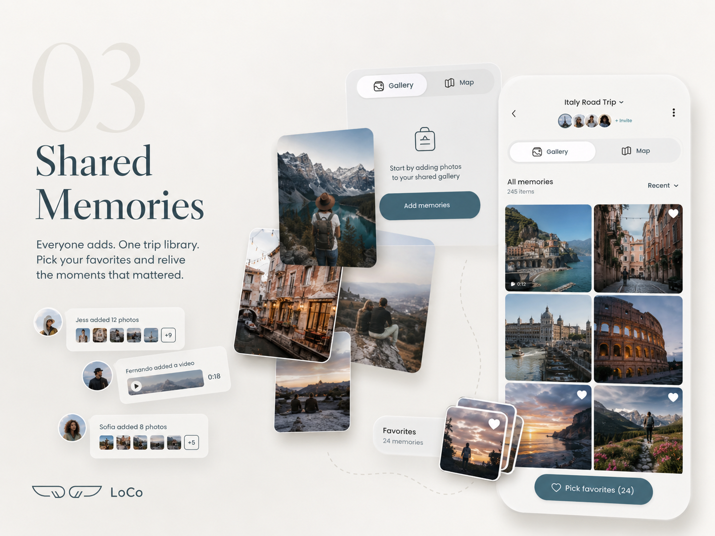 LoCo Shared Memories showing a collaborative travel gallery